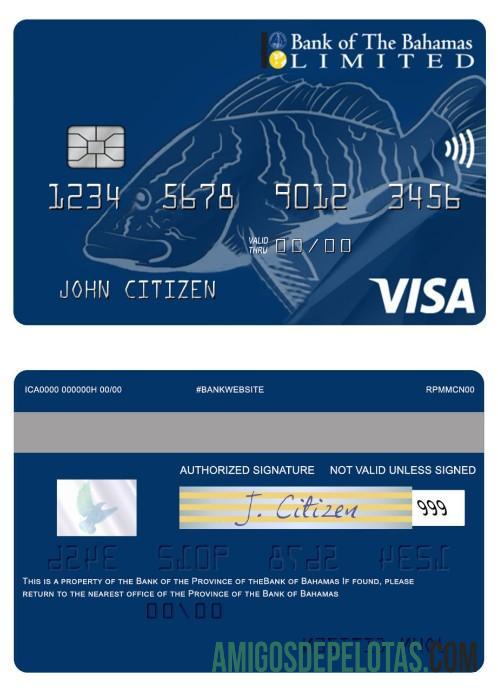 Cartão Visa pré-pago em dólares americanos do Bahamas Bank Of Bahamas exemplo real